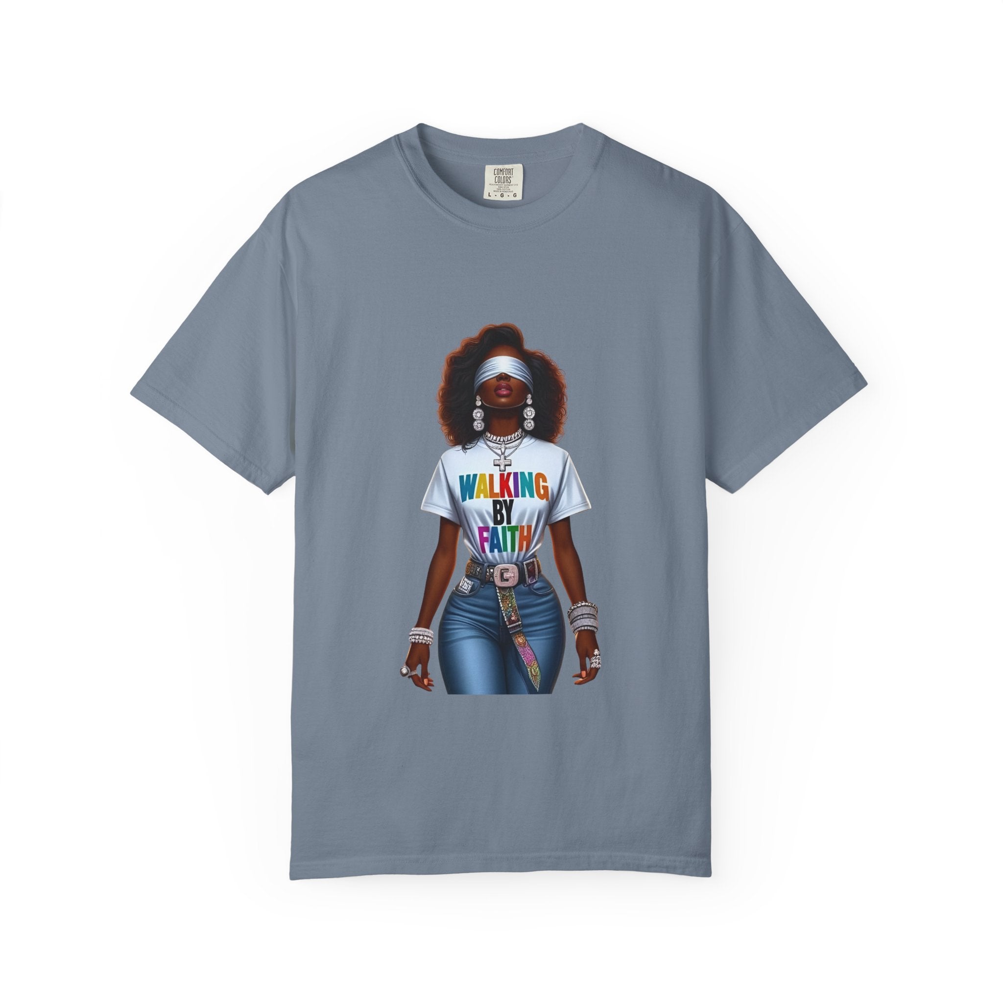 Walking by Faith Graphic T-Shirt — Afrocentric Retro Woman Faith Tee