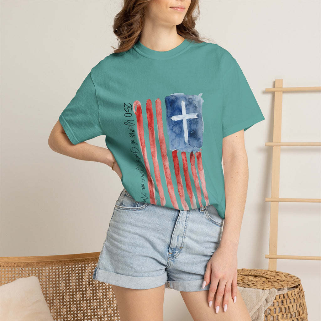 Patriotic Watercolor Flag T-Shirt — "God Bless America"