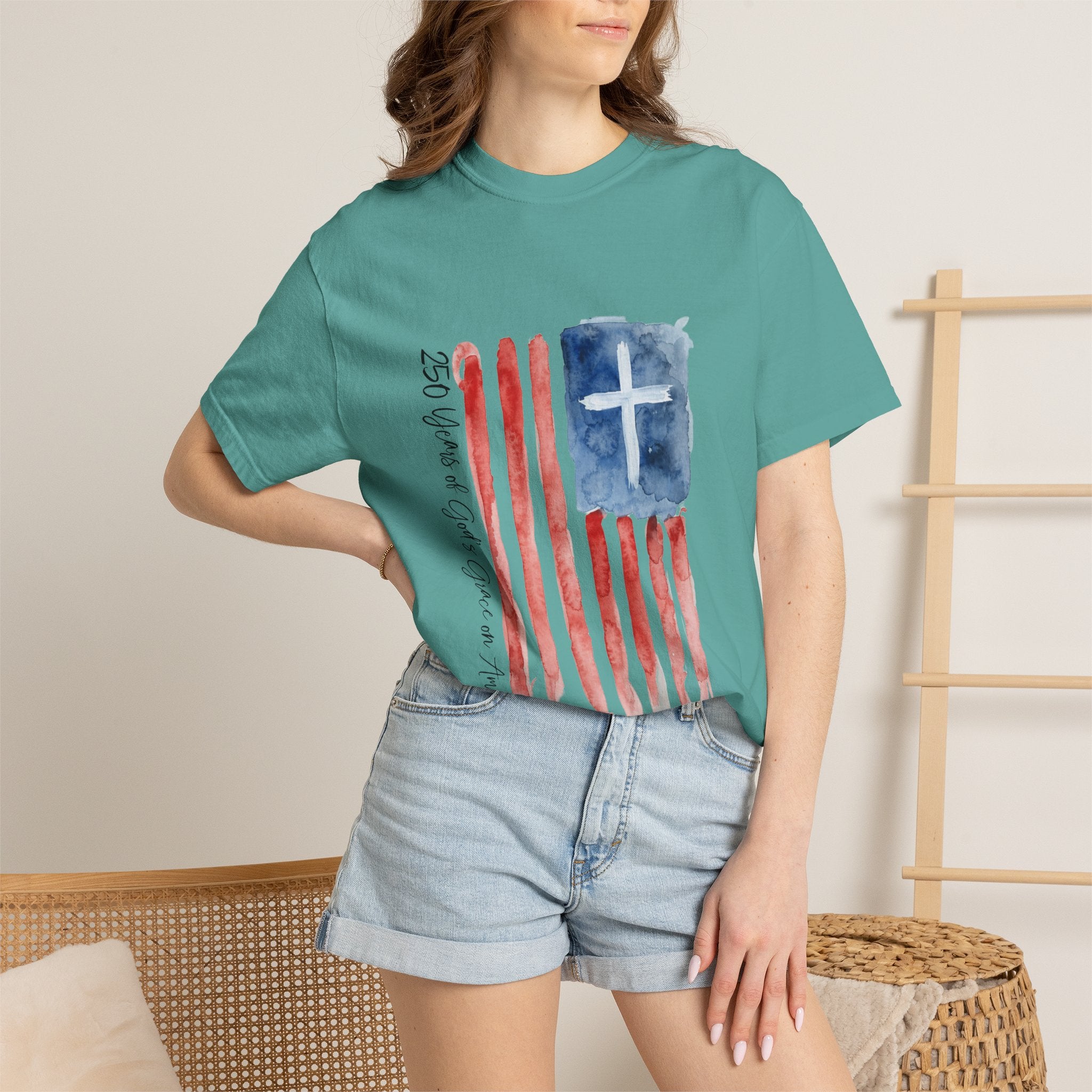 Patriotic Watercolor Flag T-Shirt — "God Bless America"