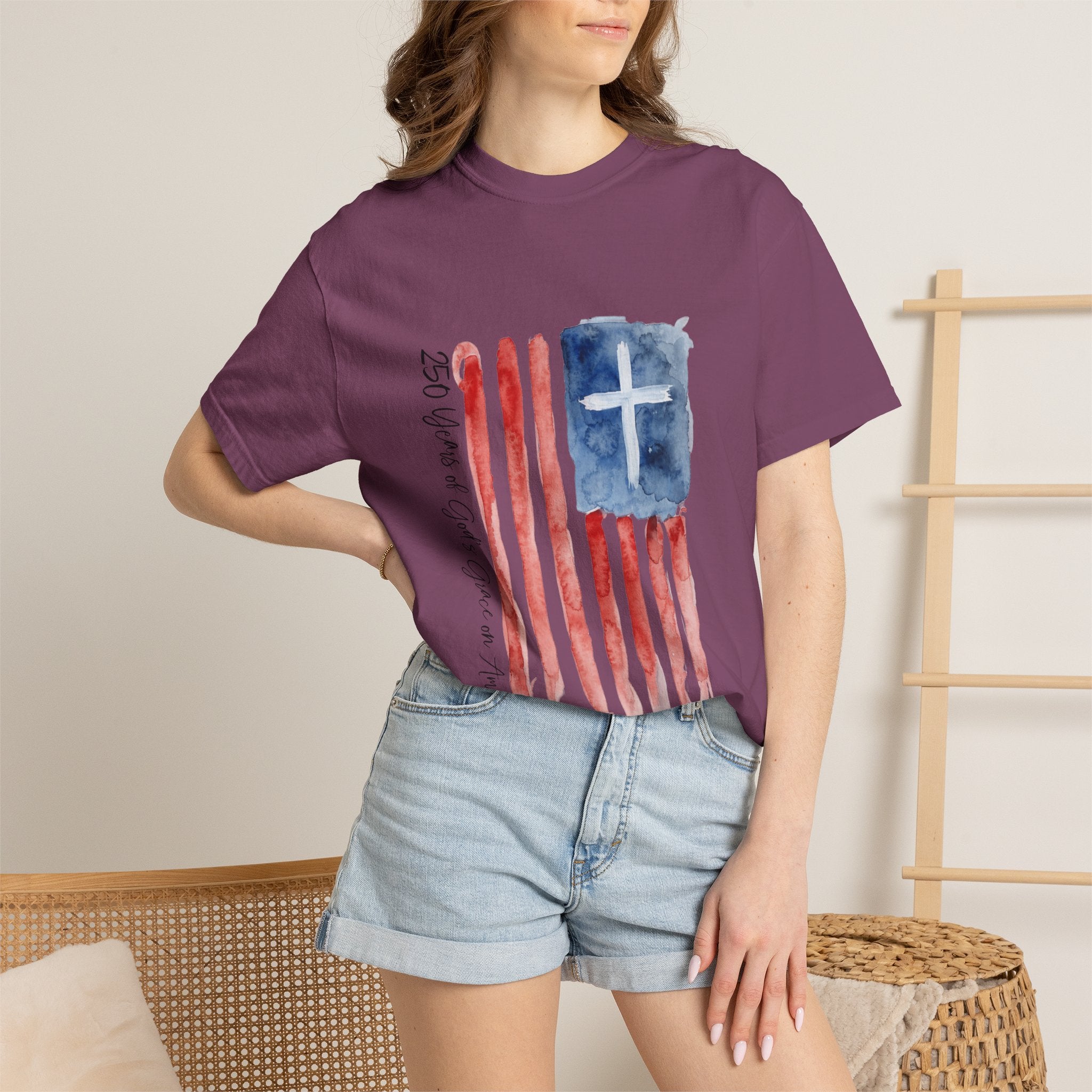 Patriotic Watercolor Flag T-Shirt — "God Bless America"