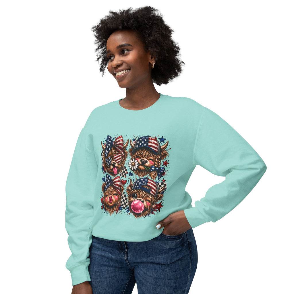 Patriotic Yorkie Faces Crewneck Sweatshirt — American Flag Dog Graphic
