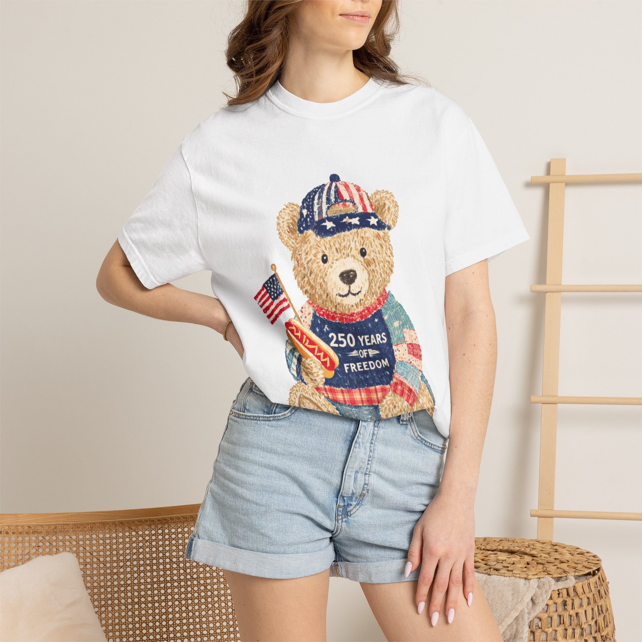 Patriotic Teddy Bear T-Shirt — "250 Years of Freedom" Graphic