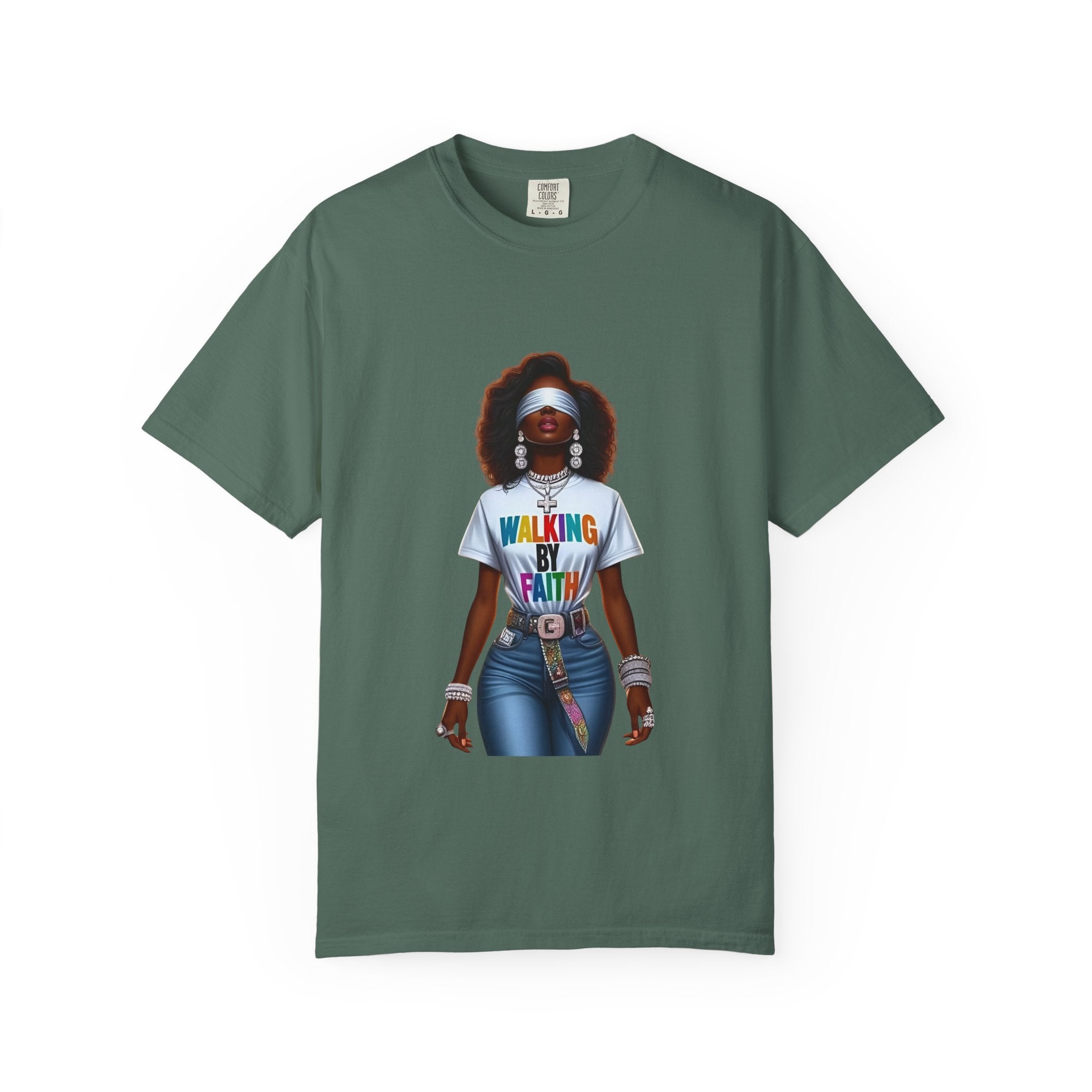 Walking by Faith Graphic T-Shirt — Afrocentric Retro Woman Faith Tee