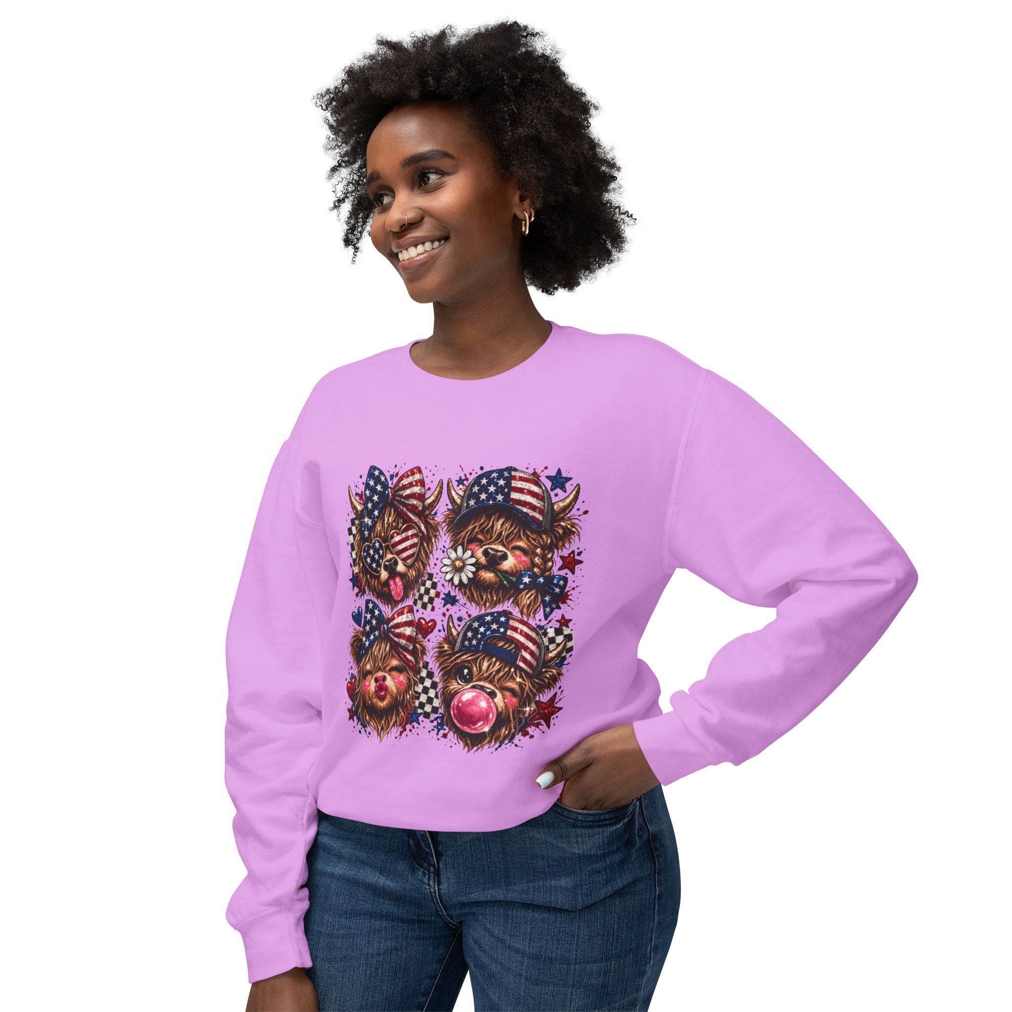 Patriotic Yorkie Faces Crewneck Sweatshirt — American Flag Dog Graphic