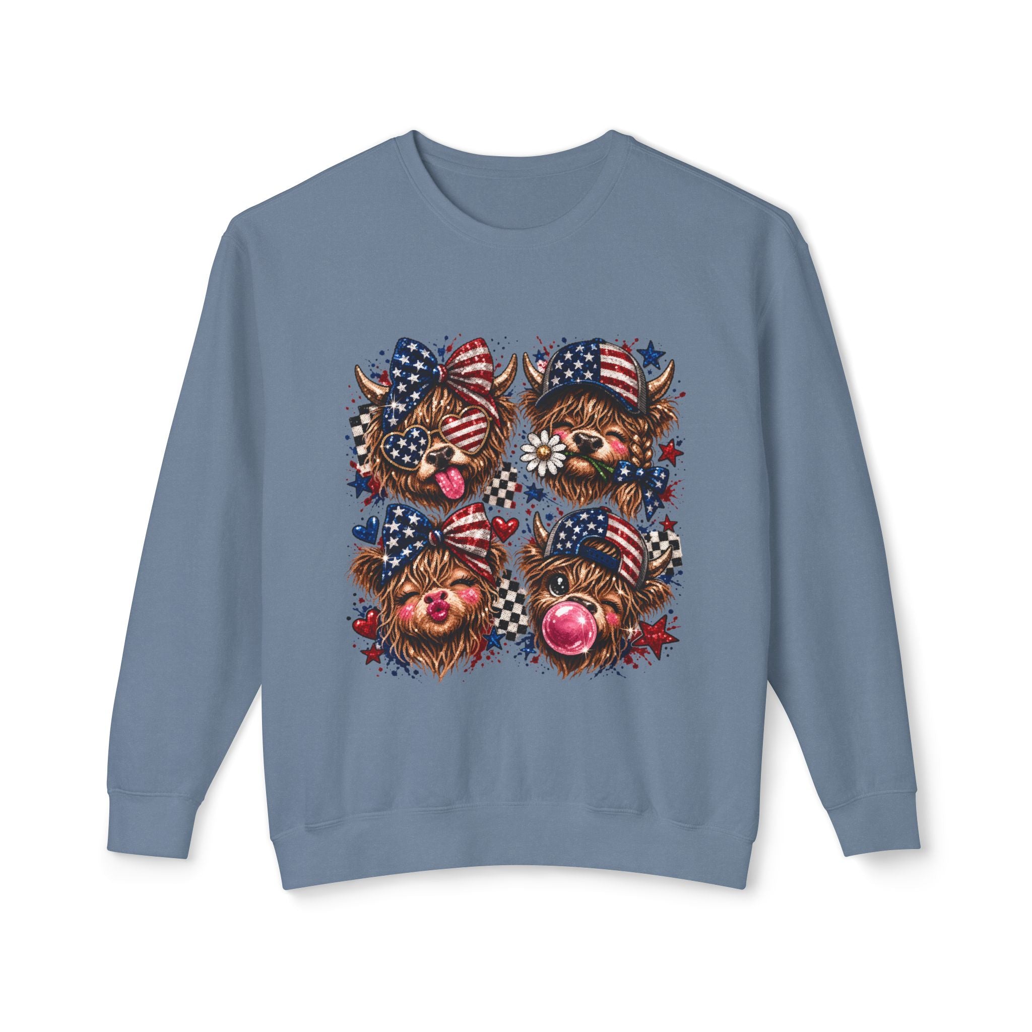 Patriotic Yorkie Faces Crewneck Sweatshirt — American Flag Dog Graphic