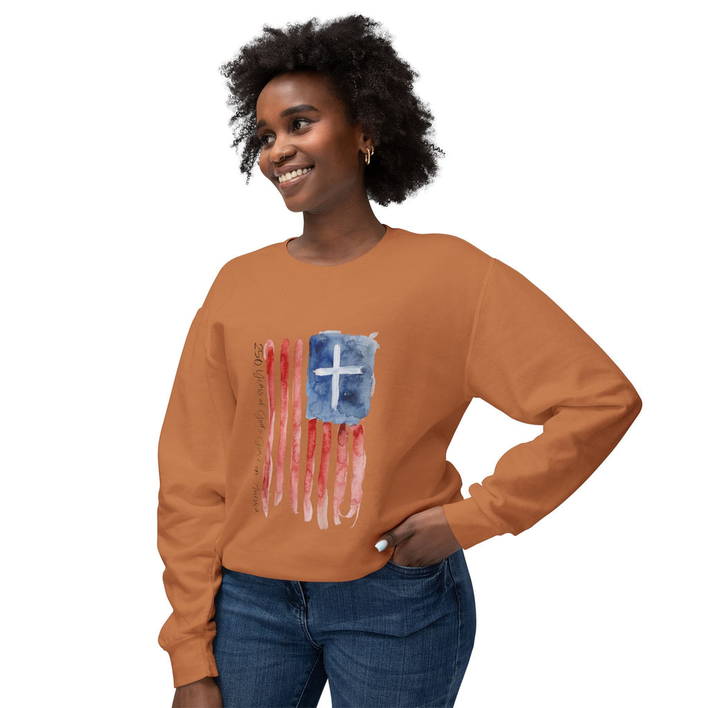 Crewneck Sweatshirt - Watercolor Christian Flag Design (Cross & Stripes)