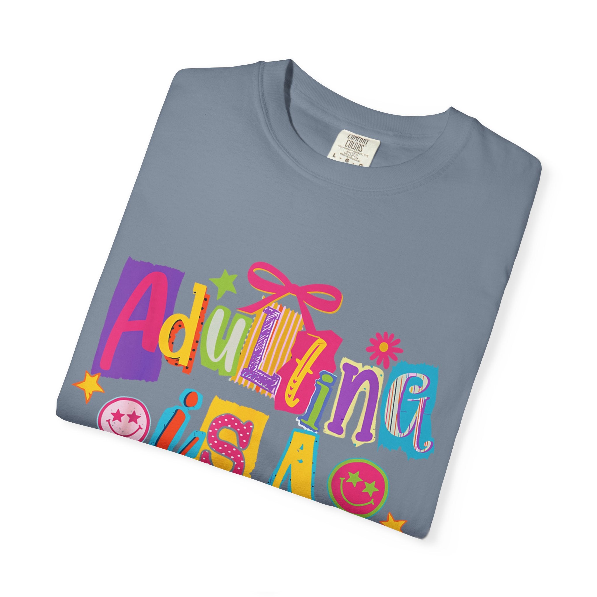 Adulting Is a Scam T-Shirt — Funny Retro Colorful Graphic Tee