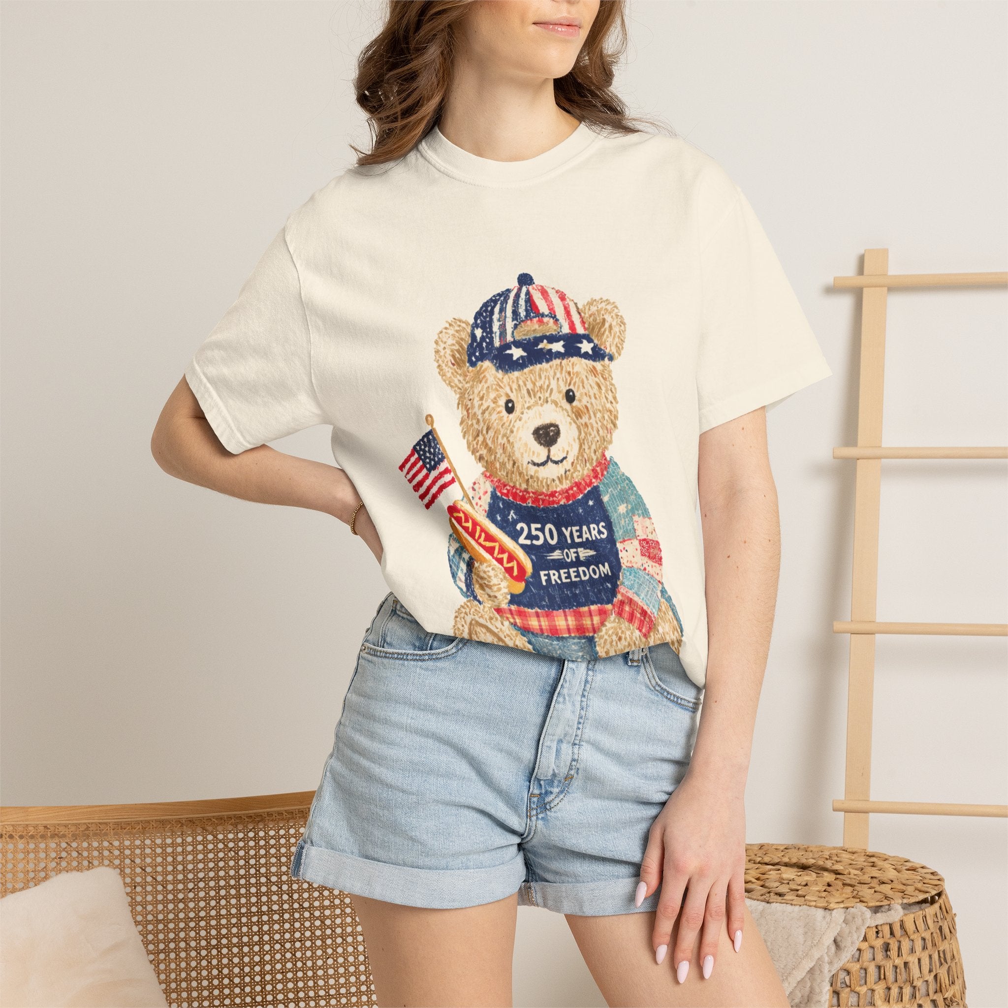 Patriotic Teddy Bear T-Shirt — "250 Years of Freedom" Graphic