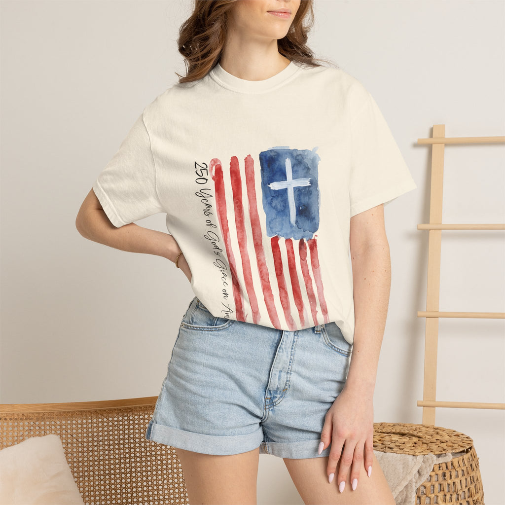 Patriotic Watercolor Flag T-Shirt — "God Bless America"