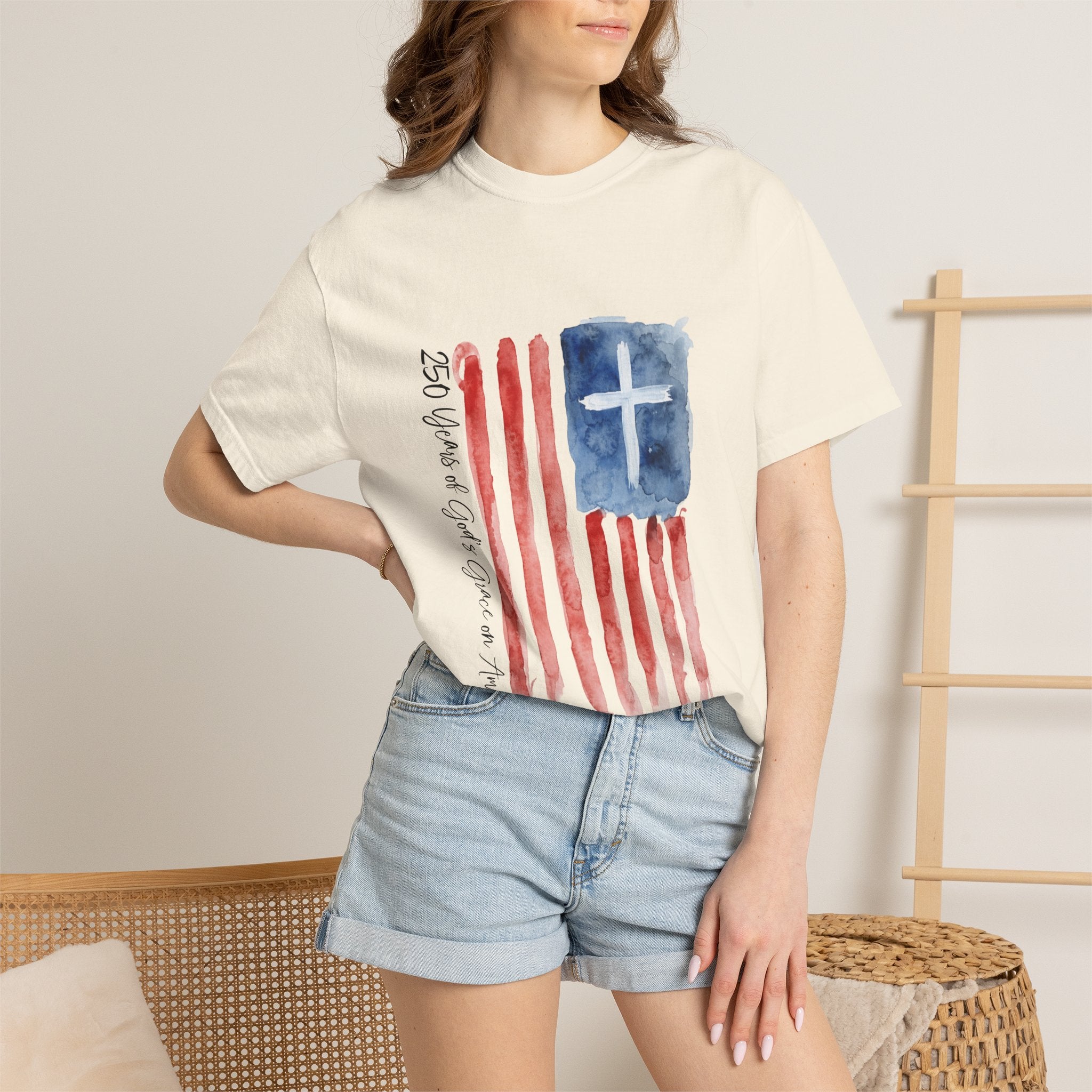 Patriotic Watercolor Flag T-Shirt — "God Bless America"