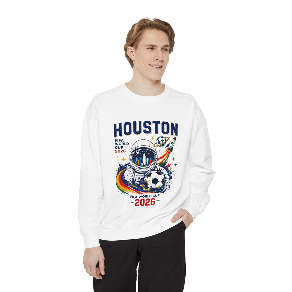 Houston 2026 World Cup Sweatshirt — Astronaut Soccer Retro Graphic