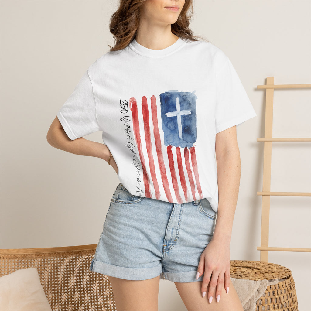 Patriotic Watercolor Flag T-Shirt — "God Bless America"