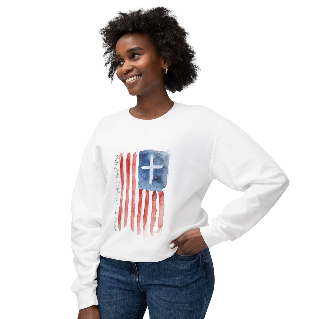 Crewneck Sweatshirt - Watercolor Christian Flag Design (Cross & Stripes)