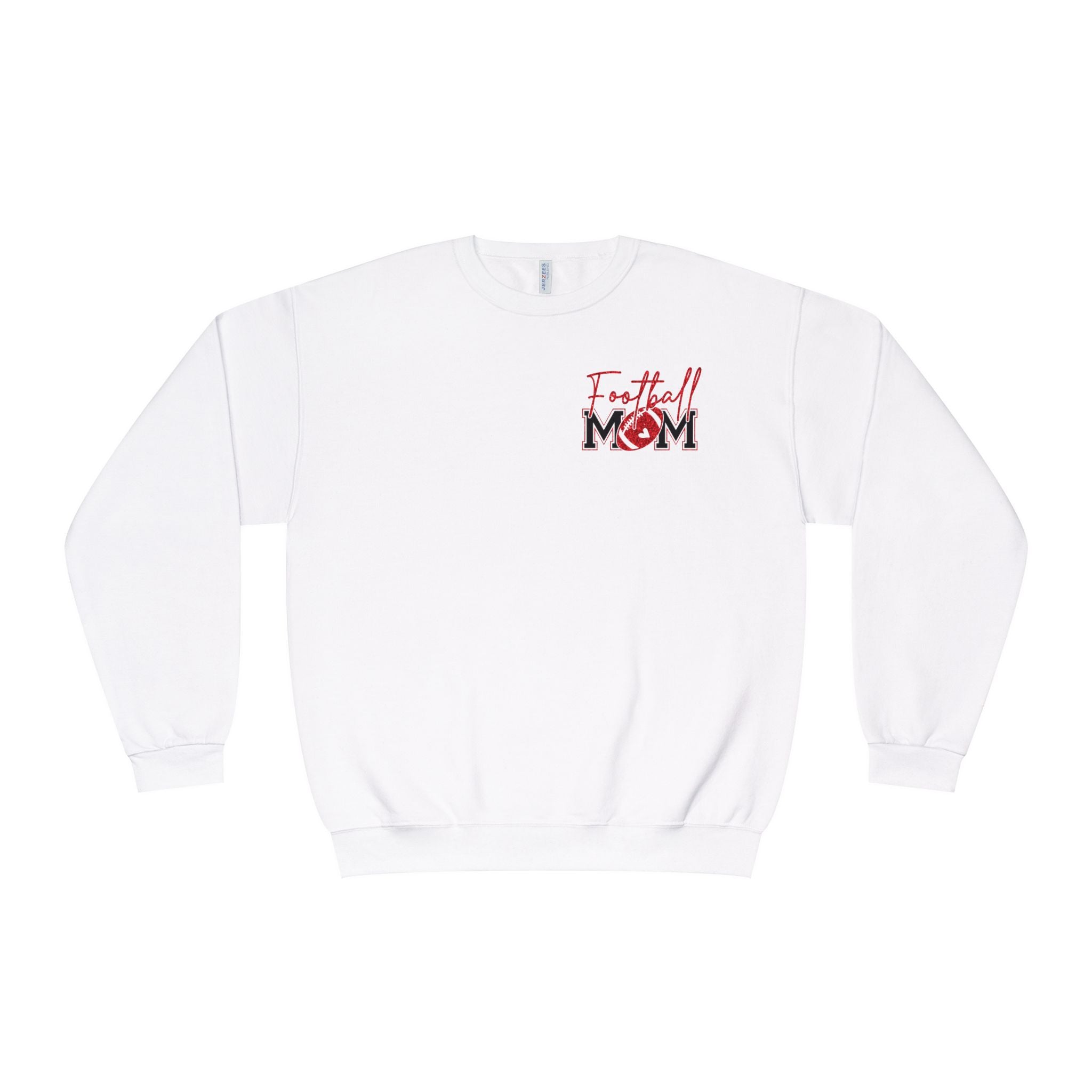 Football Mom Crewneck Sweatshirt — White Football MOM Pullover (Front & Back Graphic)