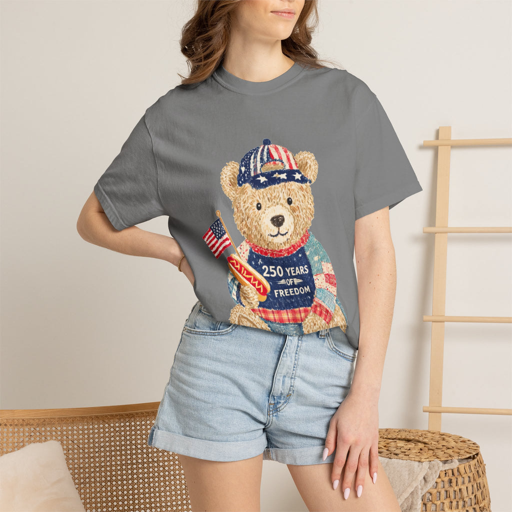 Patriotic Teddy Bear T-Shirt — "250 Years of Freedom" Graphic
