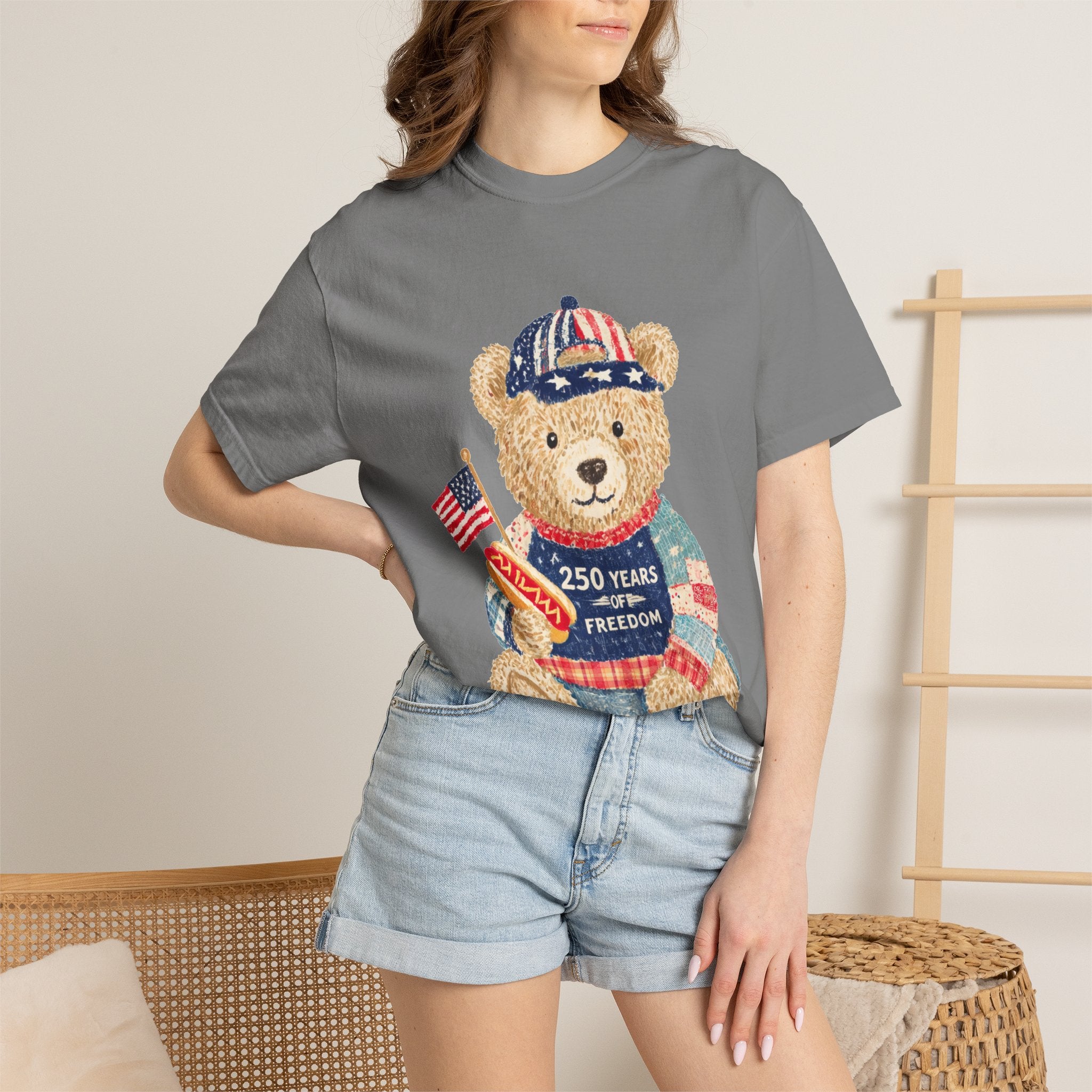 Patriotic Teddy Bear T-Shirt — "250 Years of Freedom" Graphic