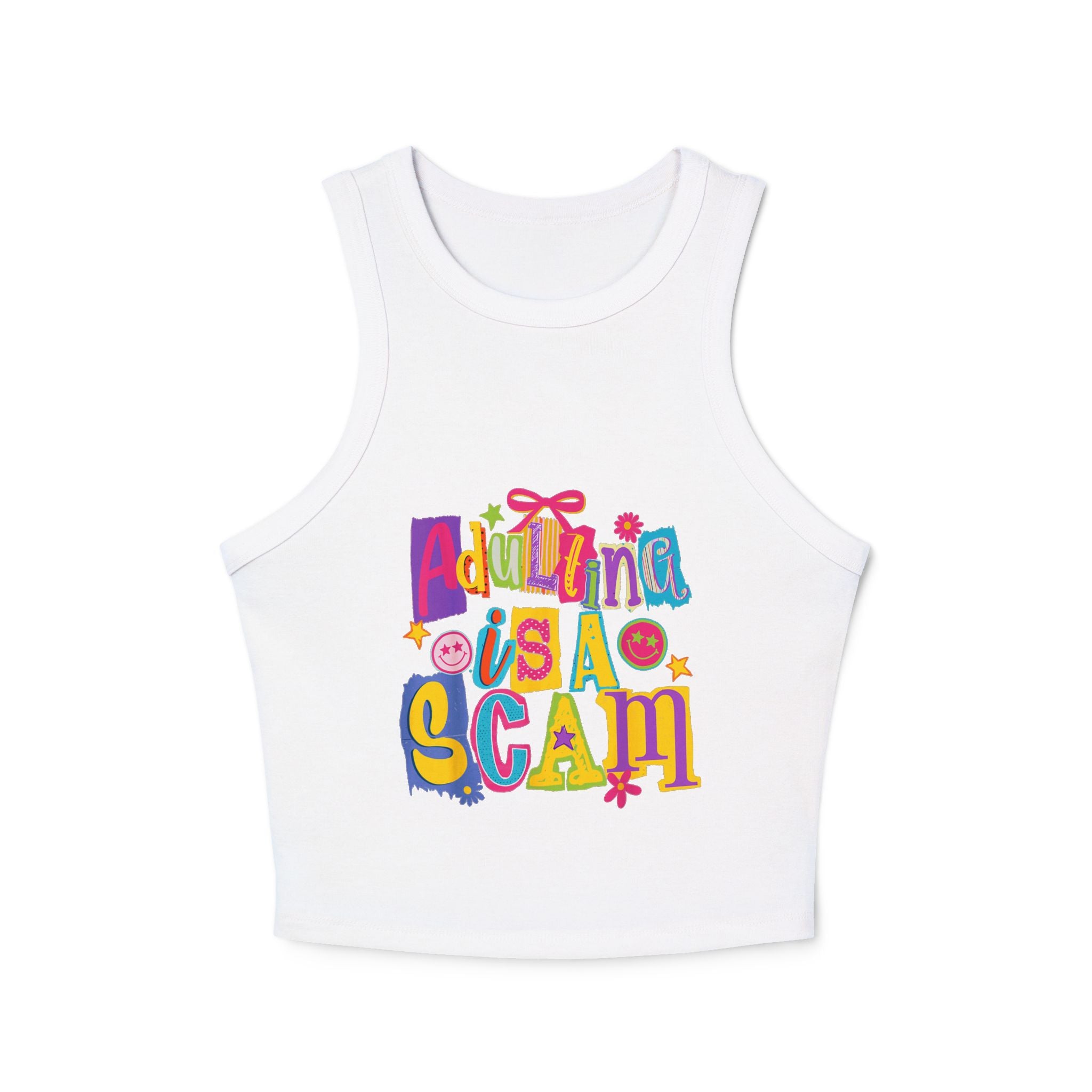 Adulting Is a Scam Racer Tank Top — Women's Cute Graphic Crop Tank