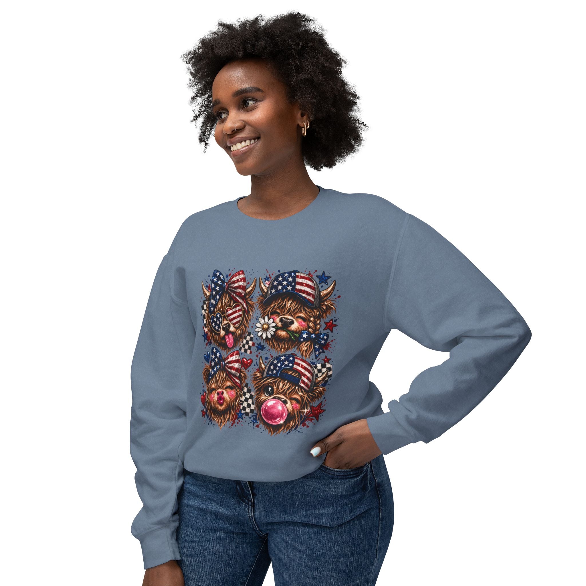Patriotic Yorkie Faces Crewneck Sweatshirt — American Flag Dog Graphic