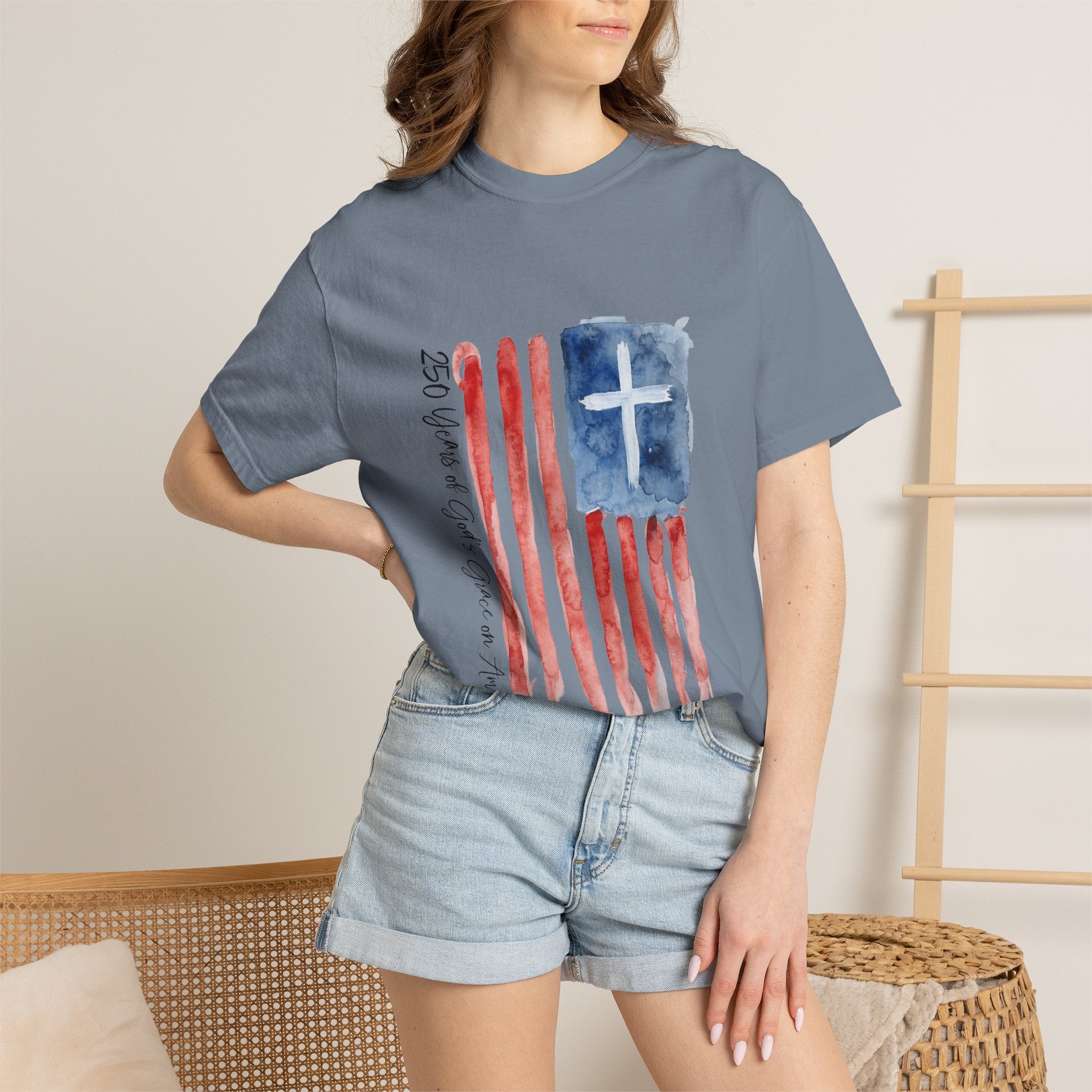 Patriotic Watercolor Flag T-Shirt — "God Bless America"