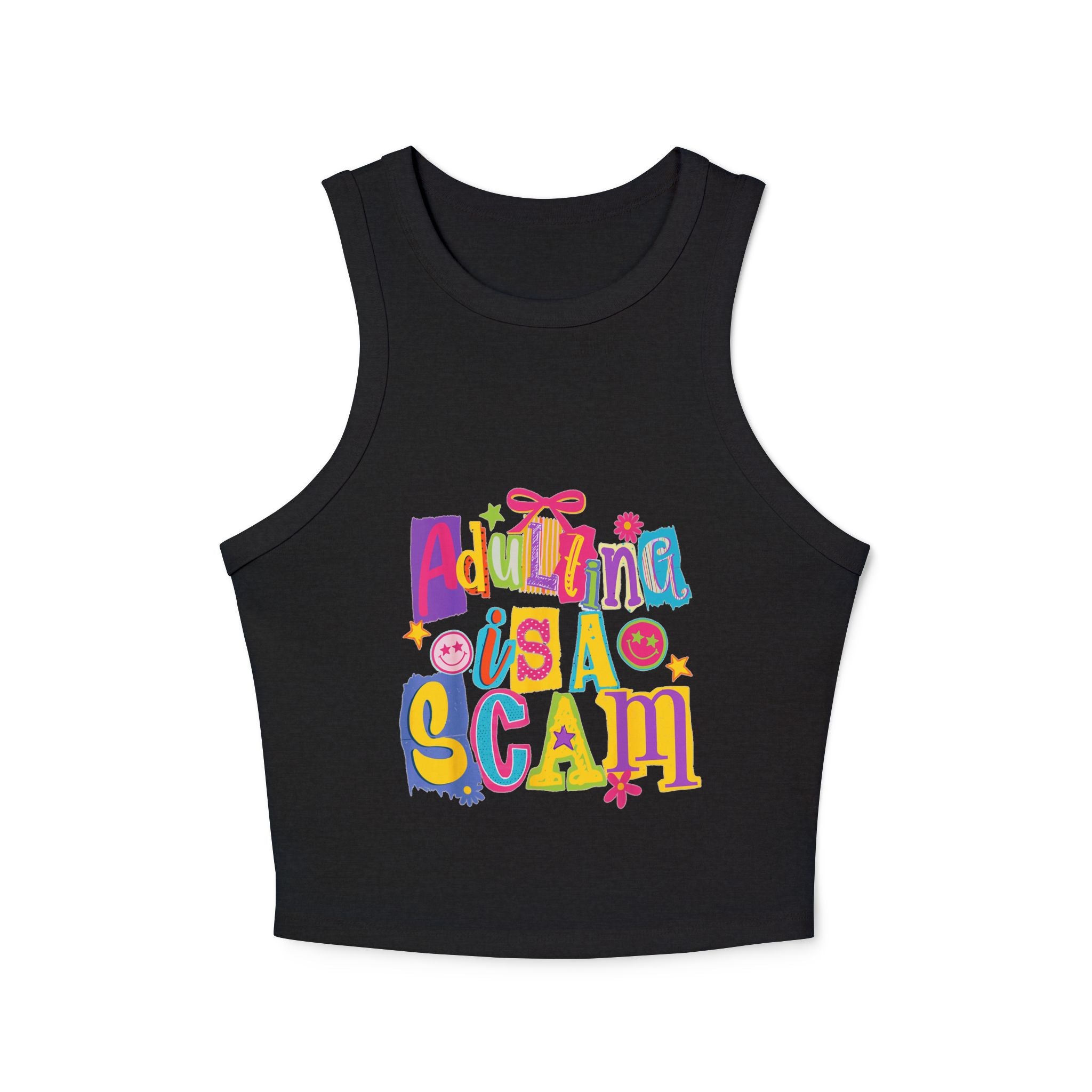 Adulting Is a Scam Racer Tank Top — Women's Cute Graphic Crop Tank