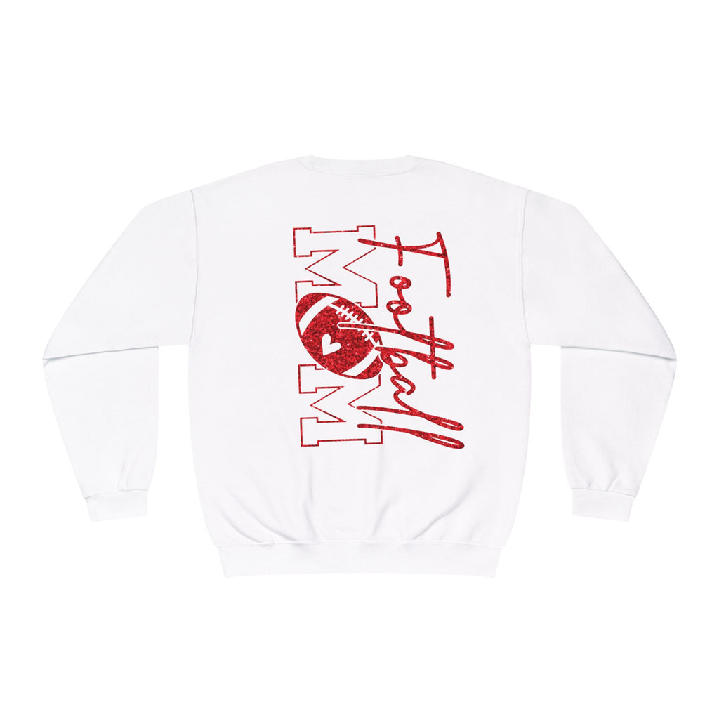 Football Mom Crewneck Sweatshirt — White Football MOM Pullover (Front & Back Graphic)