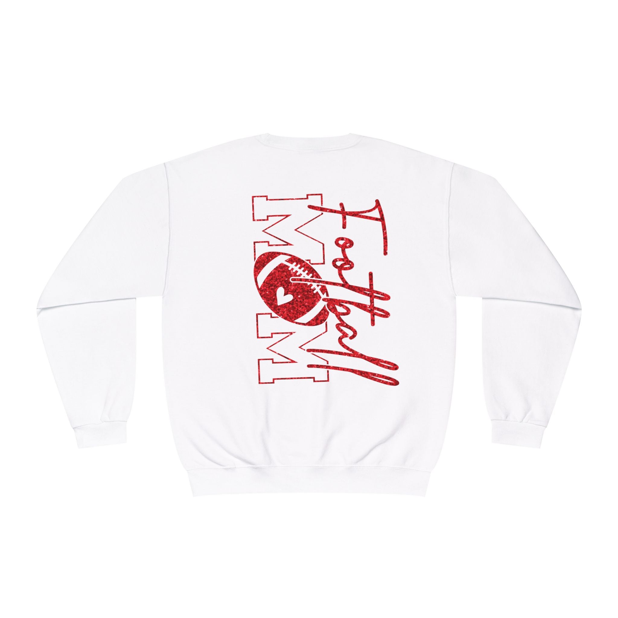 Football Mom Crewneck Sweatshirt — White Football MOM Pullover (Front & Back Graphic)