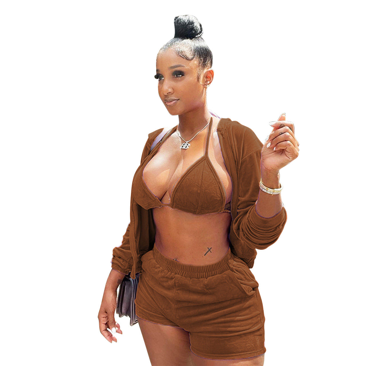 Cardigan Outfits for Women Two Piece Outfits  Short 3 Pieces Lounge Wear Sets