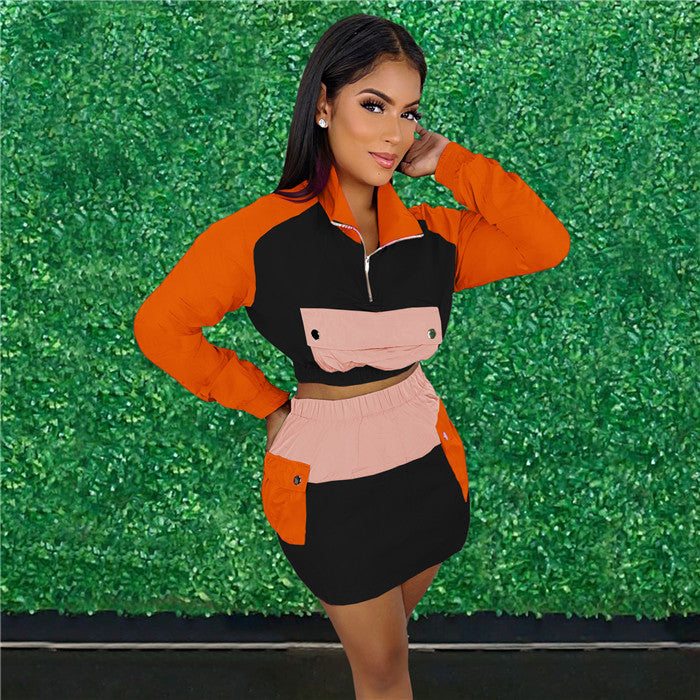 Spring Outfits Patchwork High Quality Suits Skirt Set Women