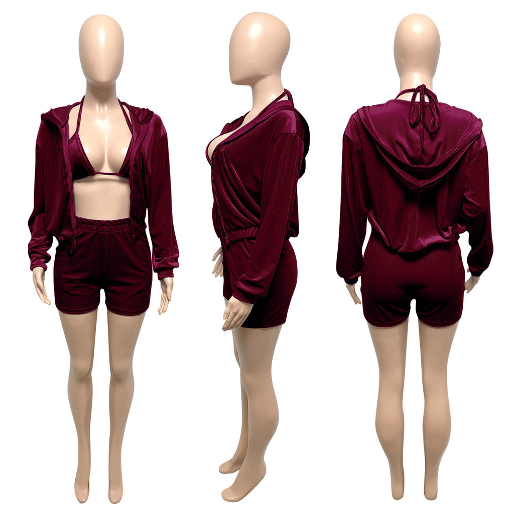 Cardigan Outfits for Women Two Piece Outfits  Short 3 Pieces Lounge Wear Sets