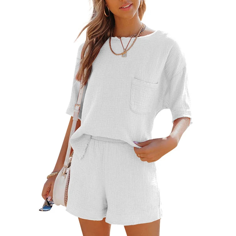Summer Shorts Suit Linen Cotton Loungewear