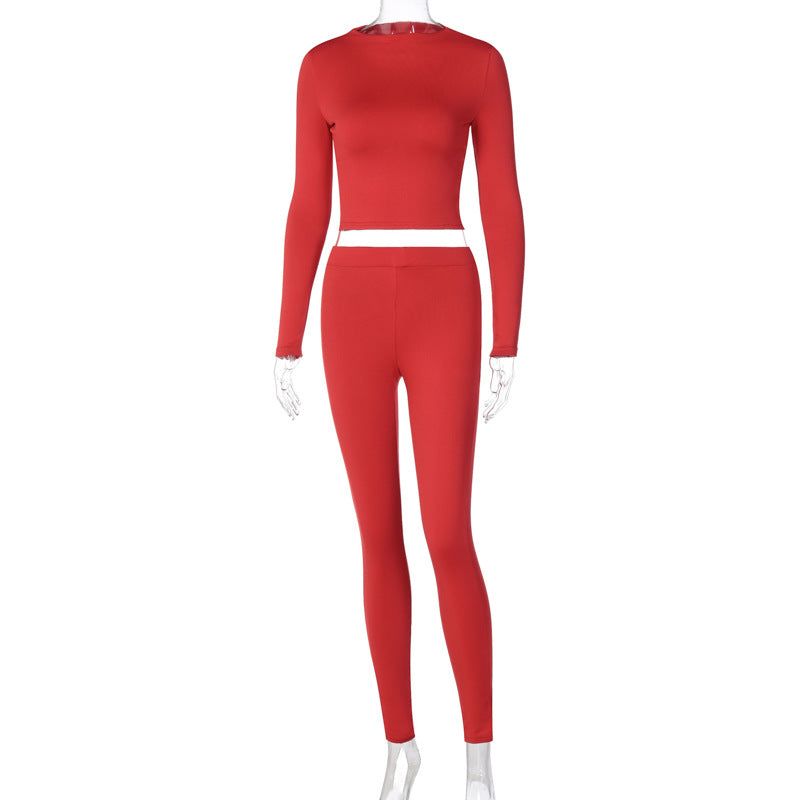 Lounge Wear Tracksuit Crop Top Legging Sexy Outfits Two Piece Long Sleeve Sets for Women