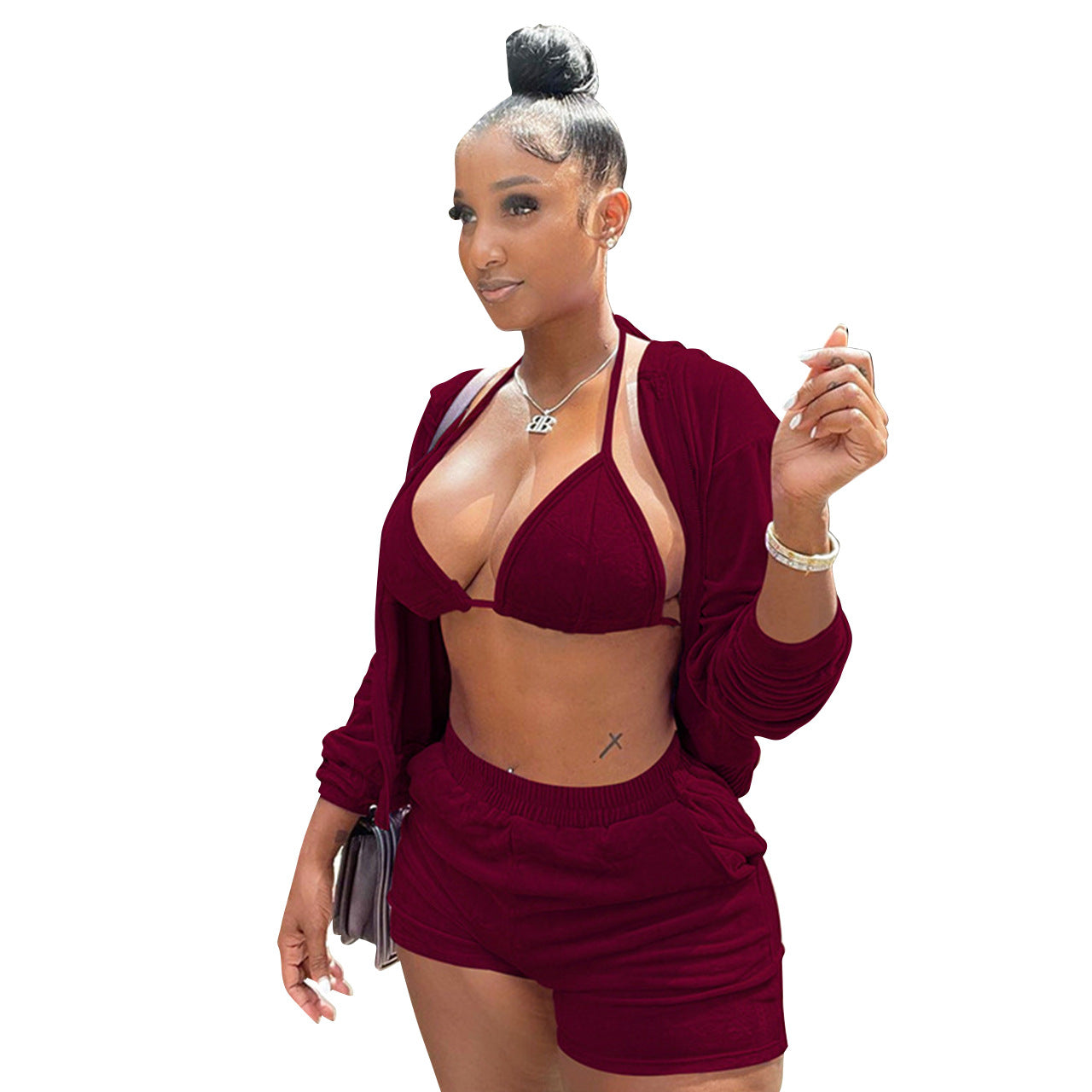 Cardigan Outfits for Women Two Piece Outfits  Short 3 Pieces Lounge Wear Sets