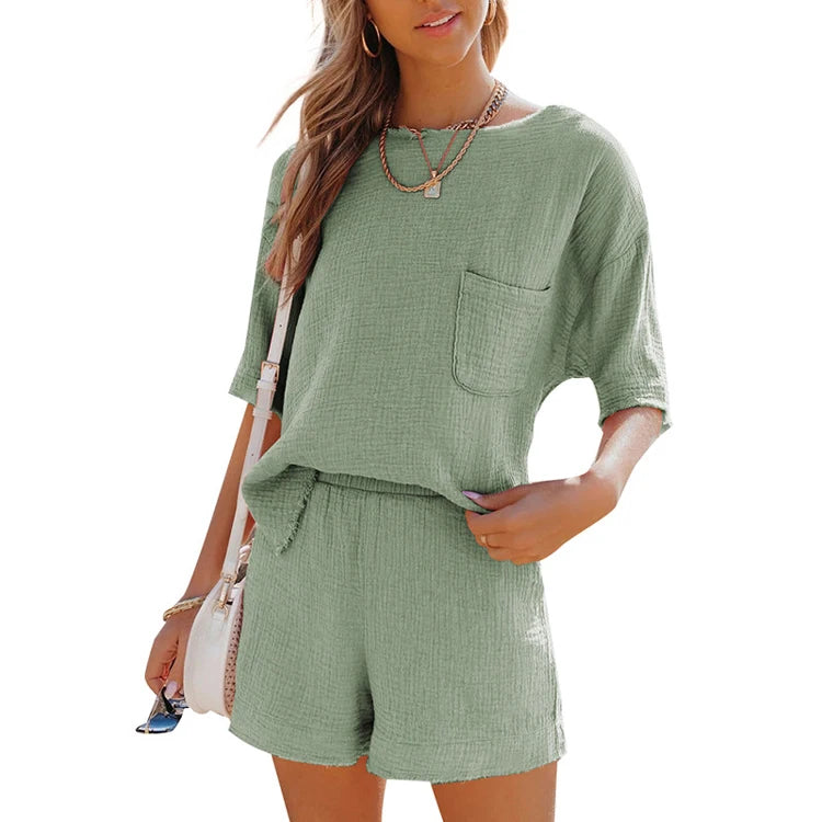 Summer Shorts Suit Linen Cotton Loungewear