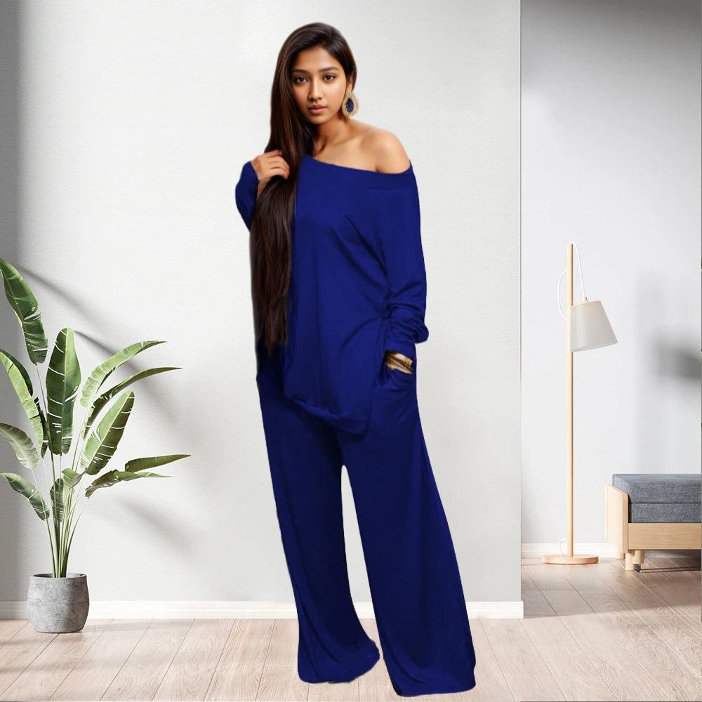 C0203ME61 Plus Size Slit Blouse Two Piece Set Loungewear