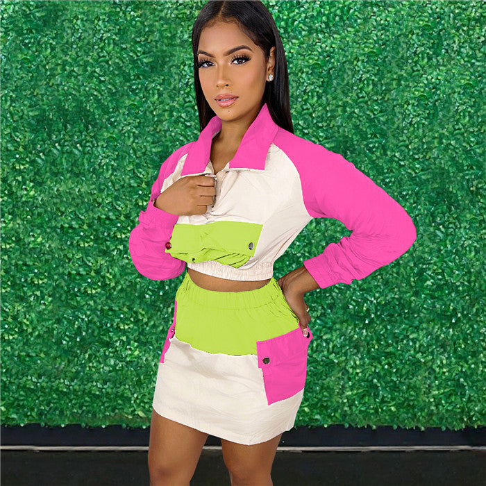 Spring Outfits Patchwork High Quality Suits Skirt Set Women