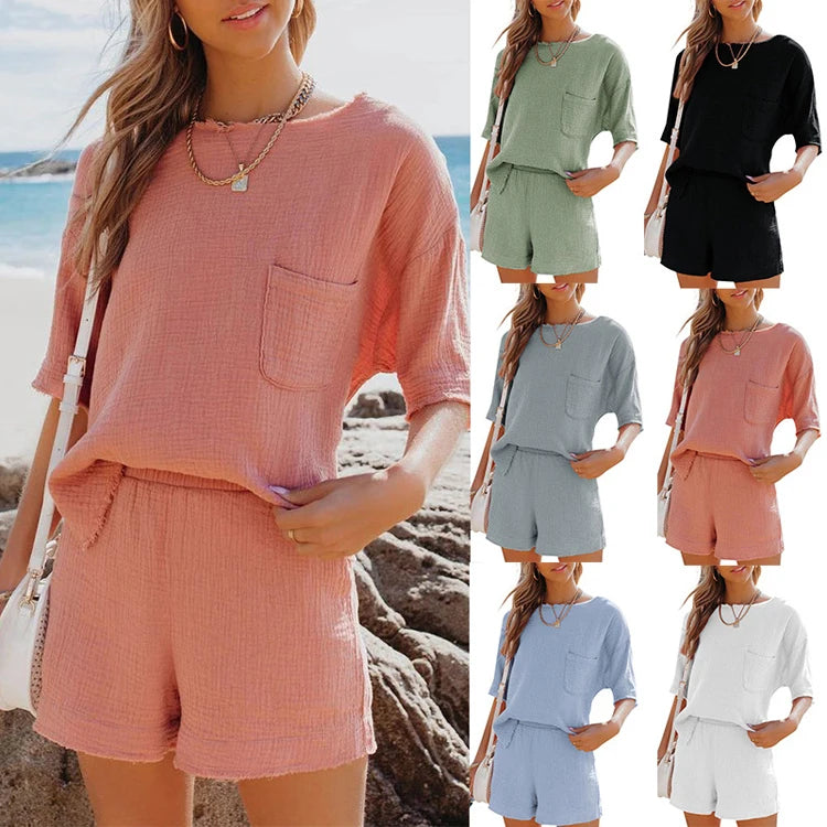 Summer Shorts Suit Linen Cotton Loungewear