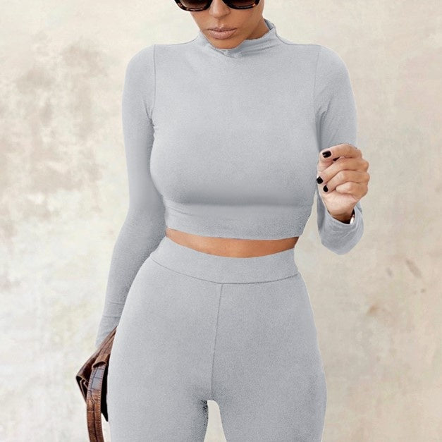 Lounge Wear Tracksuit Crop Top Legging Sexy Outfits Two Piece Long Sleeve Sets for Women
