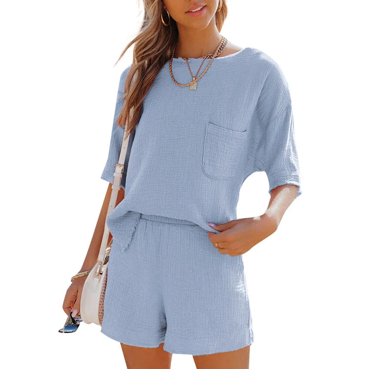 Summer Shorts Suit Linen Cotton Loungewear