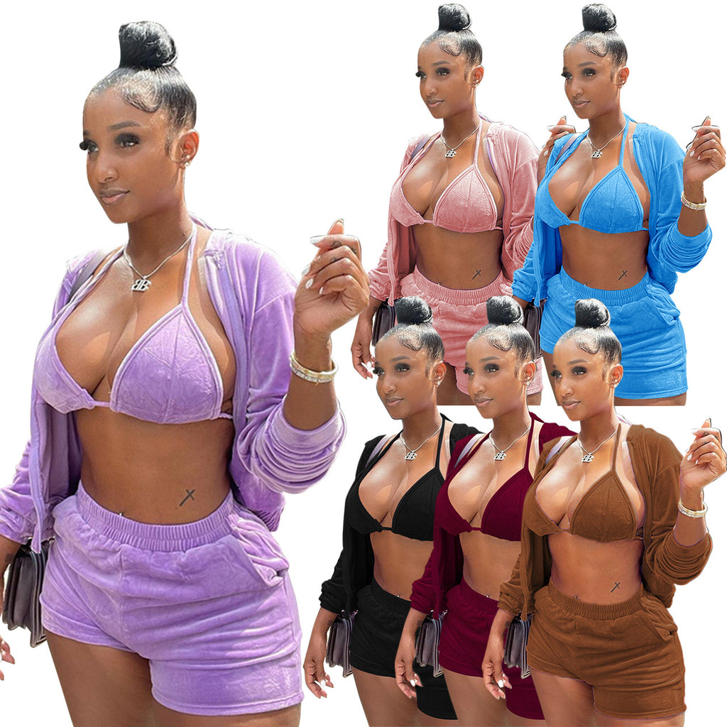 Cardigan Outfits for Women Two Piece Outfits  Short 3 Pieces Lounge Wear Sets
