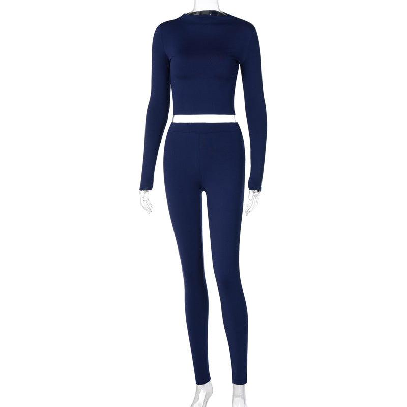 Lounge Wear Tracksuit Crop Top Legging Sexy Outfits Two Piece Long Sleeve Sets for Women