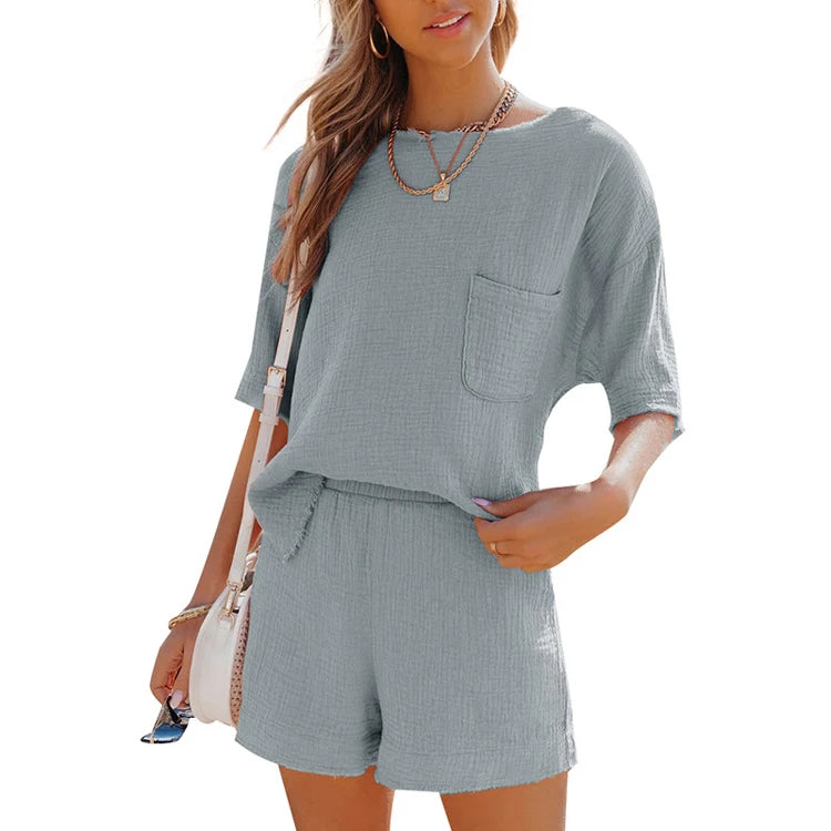 Summer Shorts Suit Linen Cotton Loungewear