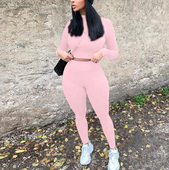 Lounge Wear Tracksuit Crop Top Legging Sexy Outfits Two Piece Long Sleeve Sets for Women