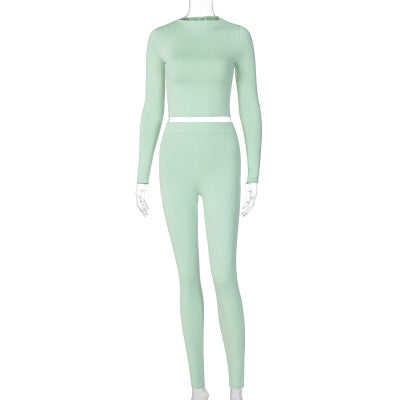 Lounge Wear Tracksuit Crop Top Legging Sexy Outfits Two Piece Long Sleeve Sets for Women