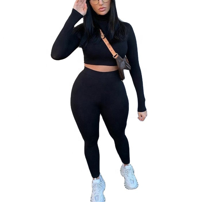 Lounge Wear Tracksuit Crop Top Legging Sexy Outfits Two Piece Long Sleeve Sets for Women