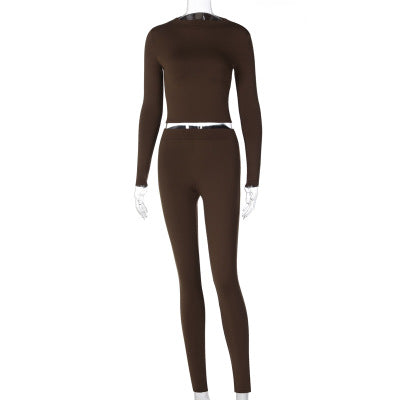 Lounge Wear Tracksuit Crop Top Legging Sexy Outfits Two Piece Long Sleeve Sets for Women