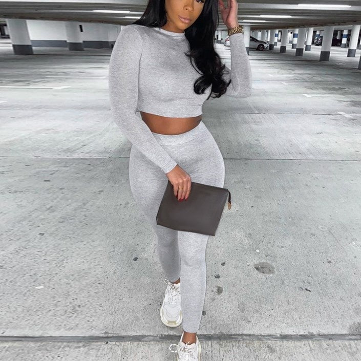 Lounge Wear Tracksuit Crop Top Legging Sexy Outfits Two Piece Long Sleeve Sets for Women