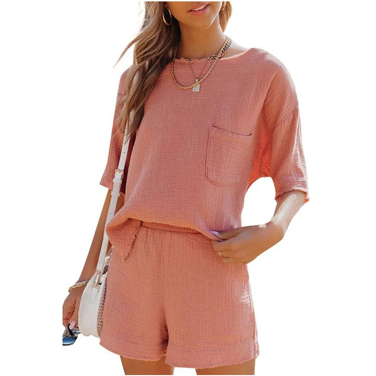 Summer Shorts Suit Linen Cotton Loungewear
