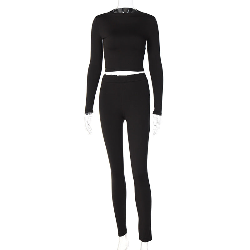 Lounge Wear Tracksuit Crop Top Legging Sexy Outfits Two Piece Long Sleeve Sets for Women