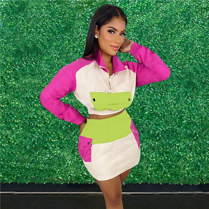Spring Outfits Patchwork High Quality Suits Skirt Set Women