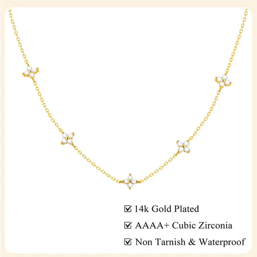 Dainty Lucky Leaf Necklace for Women 925 Sterling Silver Trendy 14K Gold Plating Cute White CZ Flowers Pendant Choker Necklaces